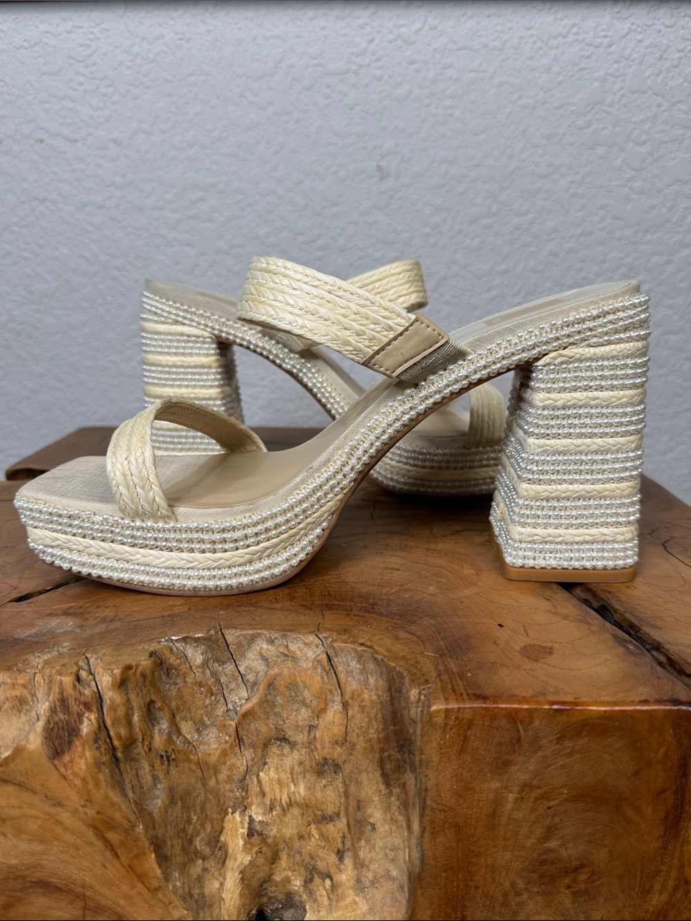 DOLCE VITA ALANI FAUX PEARL RAFFIA PLATFORM BLOCK HEEL SANDALS SIZE 9 **NWT** - Picture 8 of 14